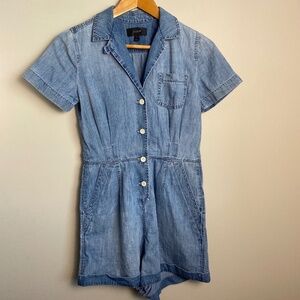 J.‎ Crew Women's Denim Collared Romper Short Sleeve Size 0 Button Up Front